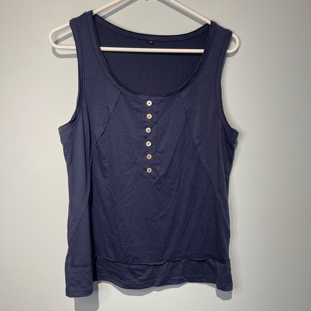 Tank Top Womens with buttons Casual style. Color Navy Blue. Size Large E…